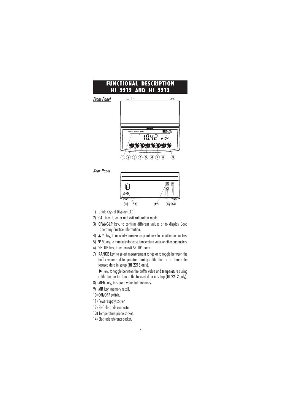 Hanna Instruments HI 2212 User Manual | Page 4 / 36