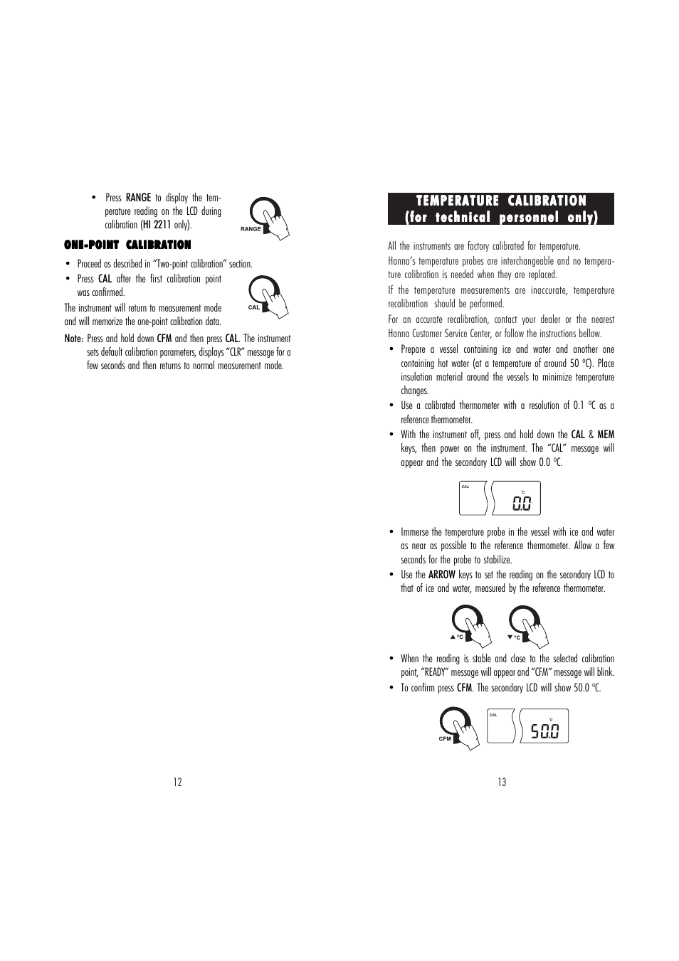 Temperature calibration | Hanna Instruments HI 2210 User Manual | Page 7 / 15