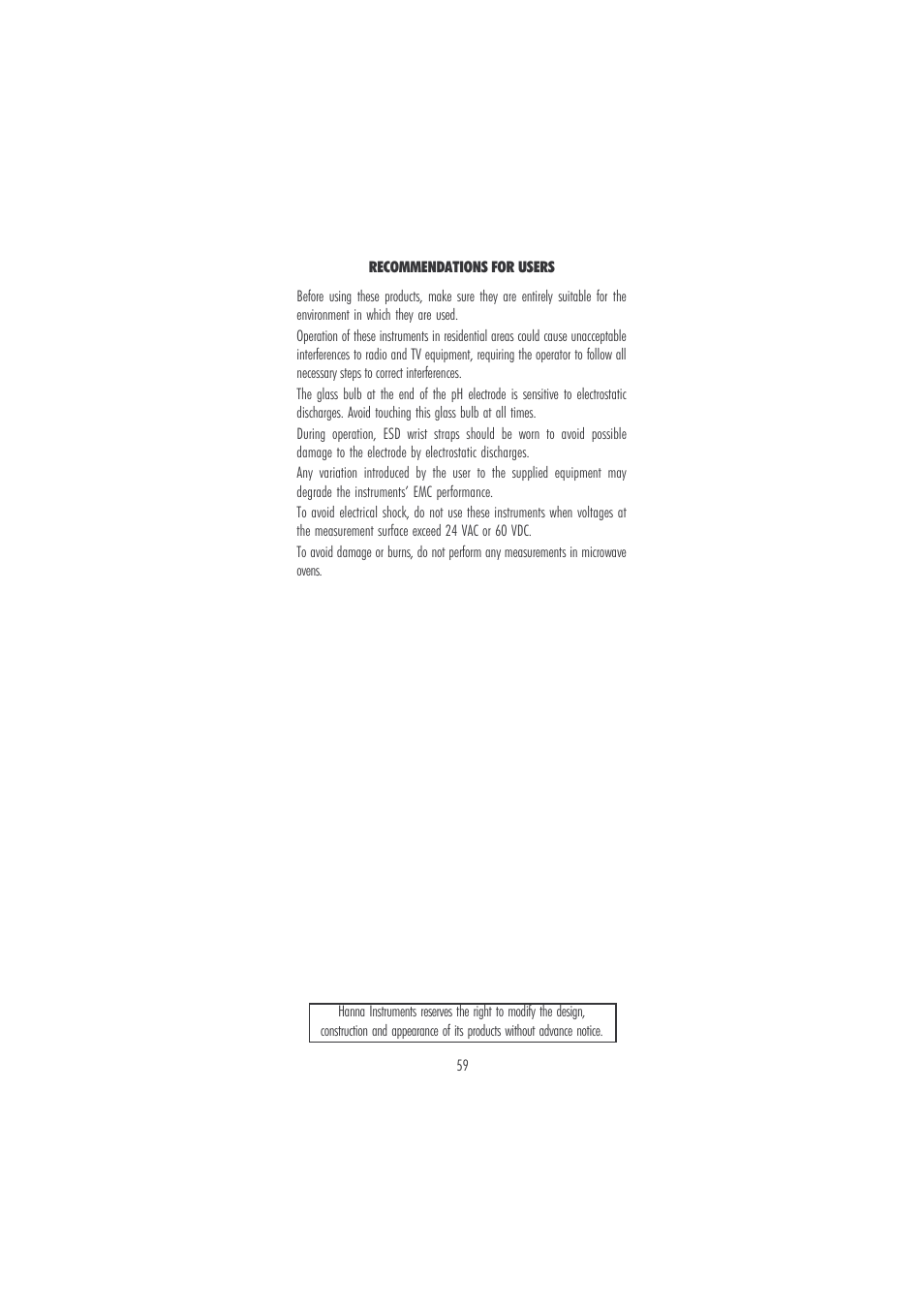 Hanna Instruments HI 121 User Manual | Page 59 / 60