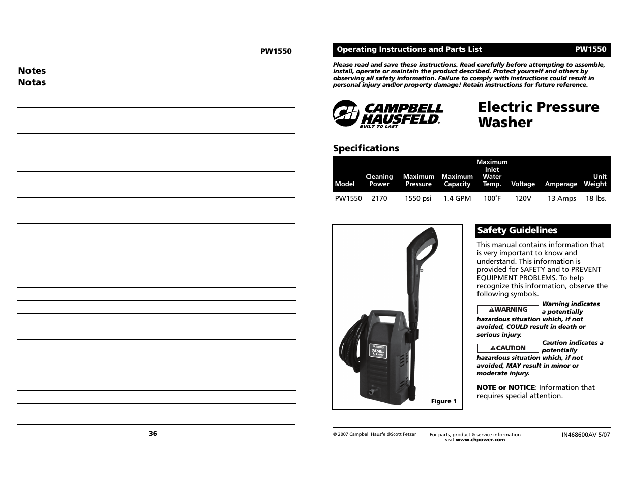 Campbell Hausfeld PW1550 User Manual | 18 pages