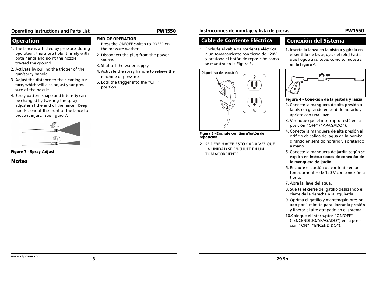 Cable de corriente eléctrica, Conexión del sistema | Campbell Hausfeld PW1550 User Manual | Page 8 / 18