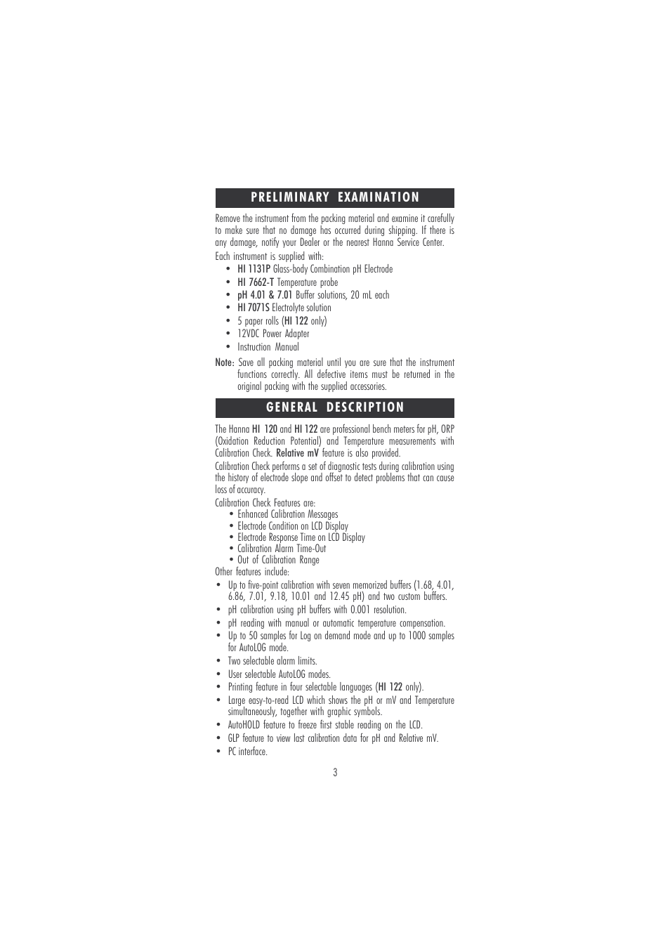 Hanna Instruments HI 120 User Manual | Page 3 / 56