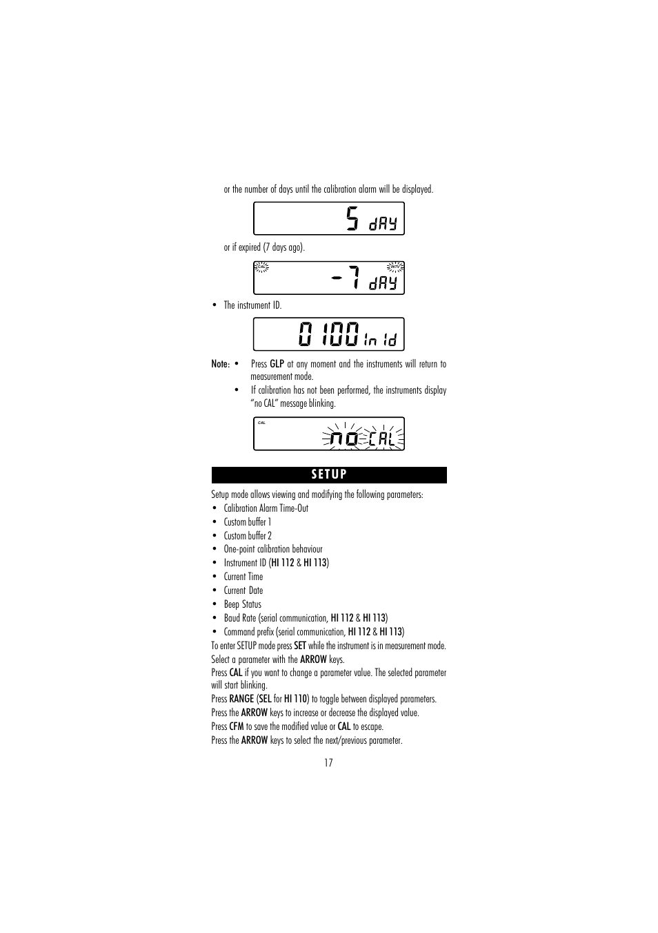 Setup | Hanna Instruments HI 110 User Manual | Page 17 / 40