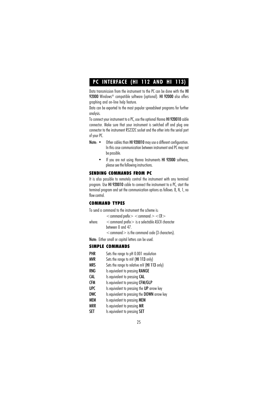 Hanna Instruments HI 110 User Manual | Page 25 / 40