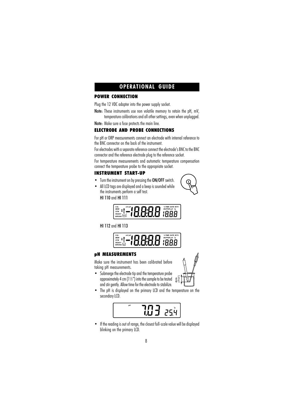 Operational guide | Hanna Instruments HI 110 User Manual | Page 8 / 40