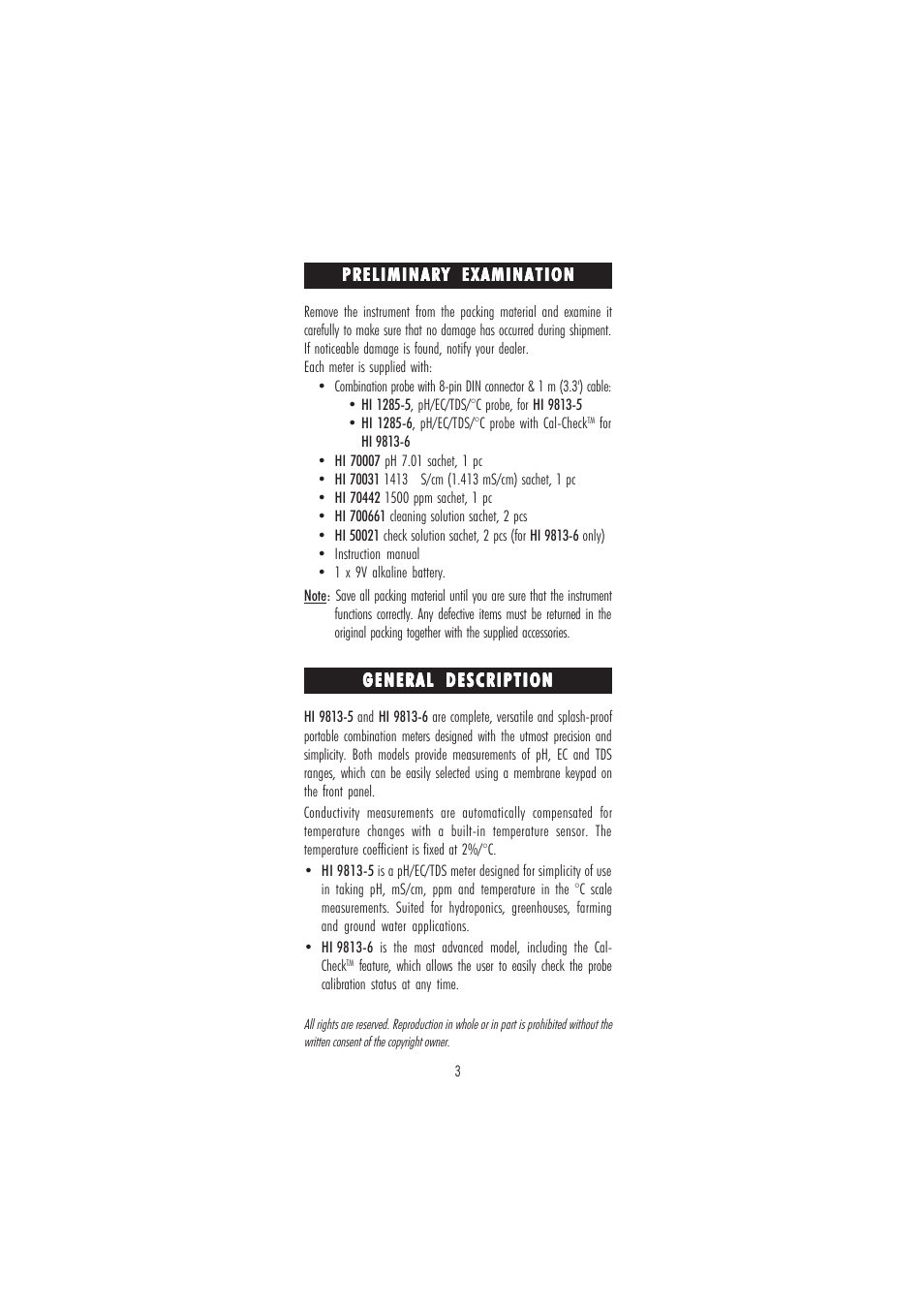 Hanna Instruments HI 9813-5 User Manual | Page 3 / 16
