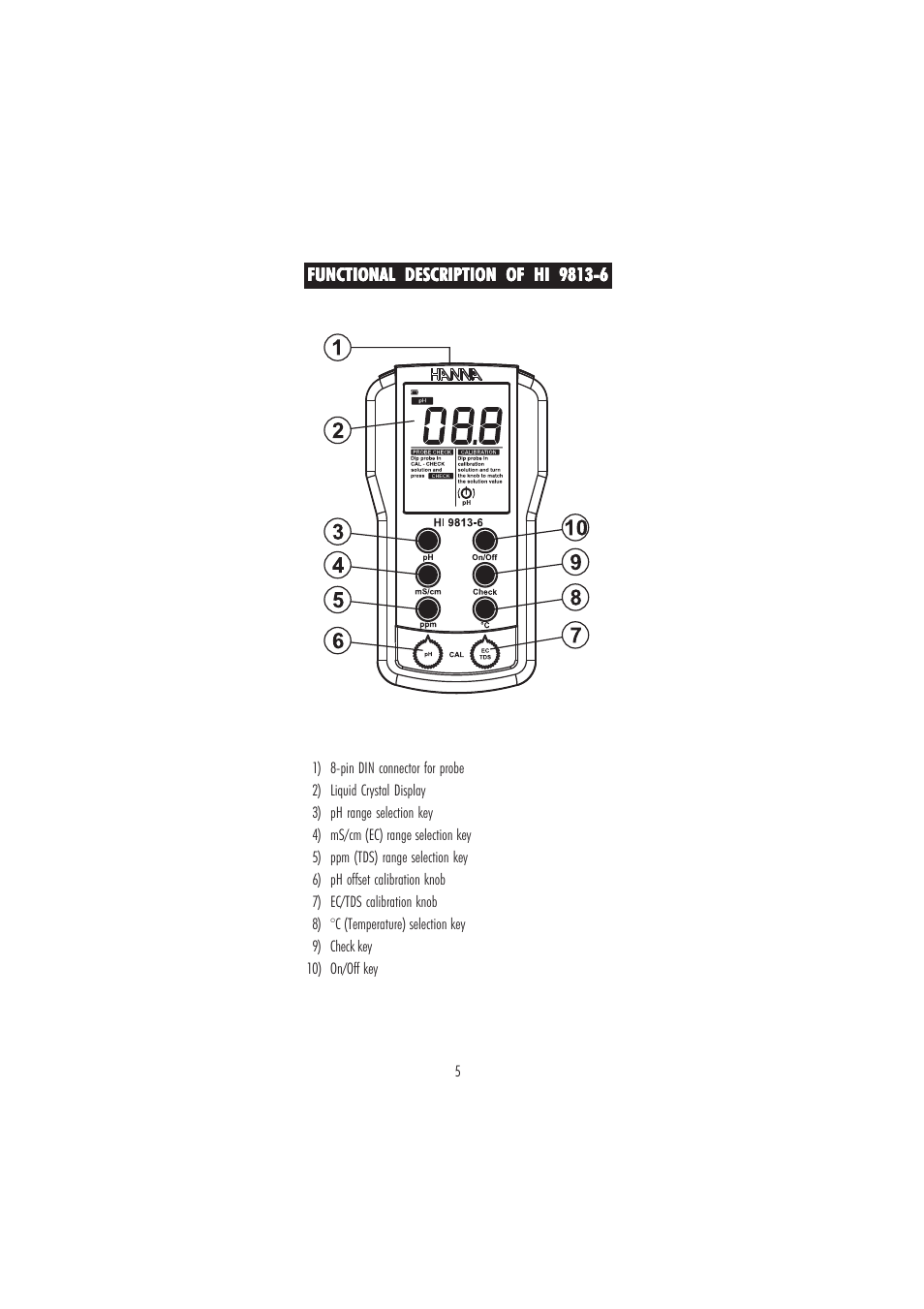 Hanna Instruments HI 9813-5 User Manual | Page 5 / 16