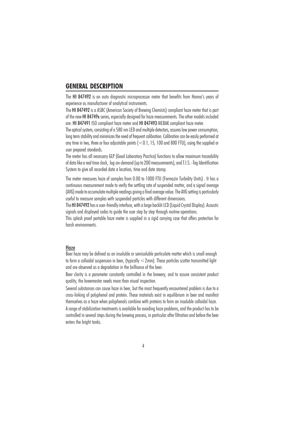General description | Hanna Instruments HI847492 User Manual | Page 4 / 28