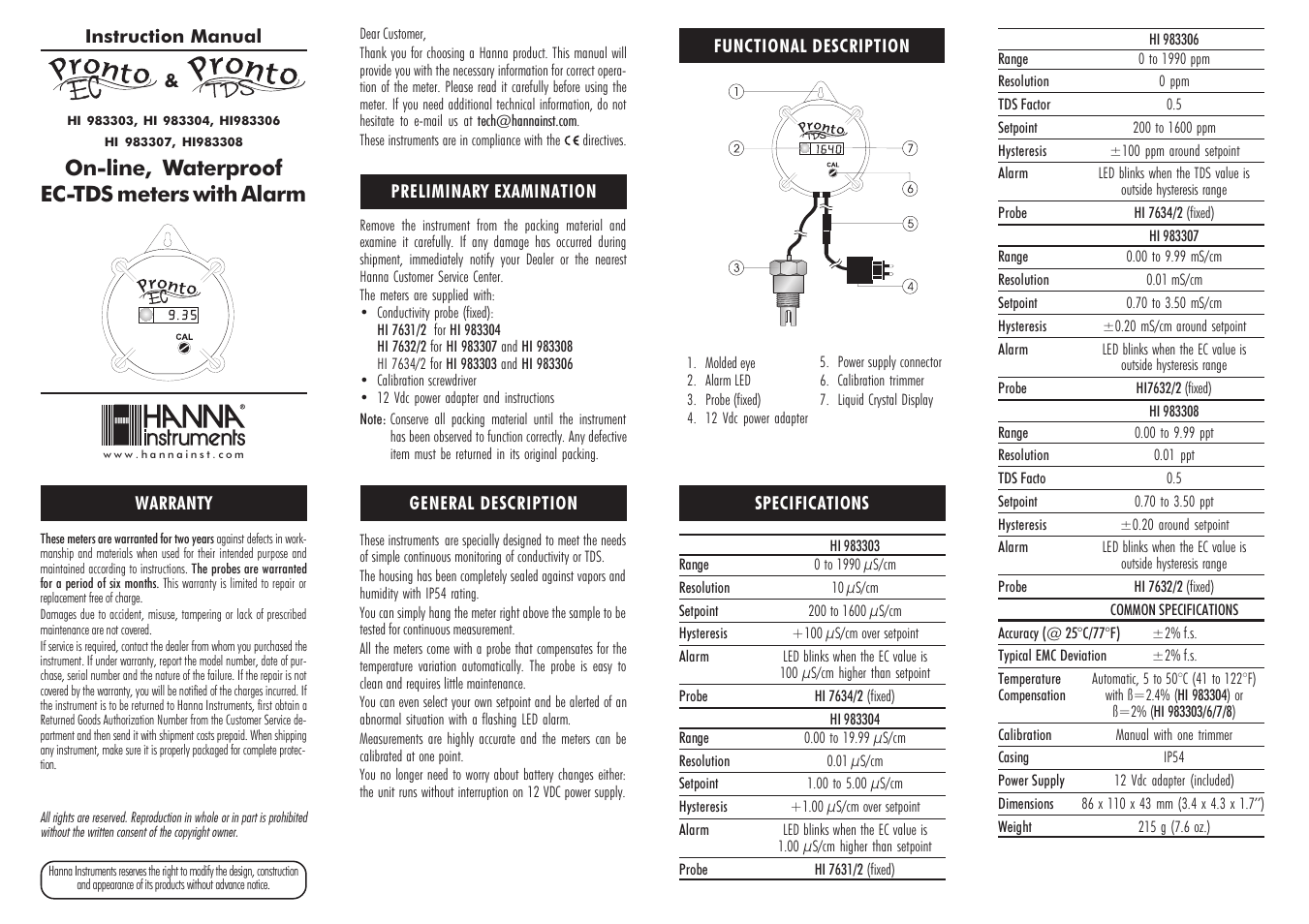 Hanna Instruments HI 983303 User Manual | 2 pages