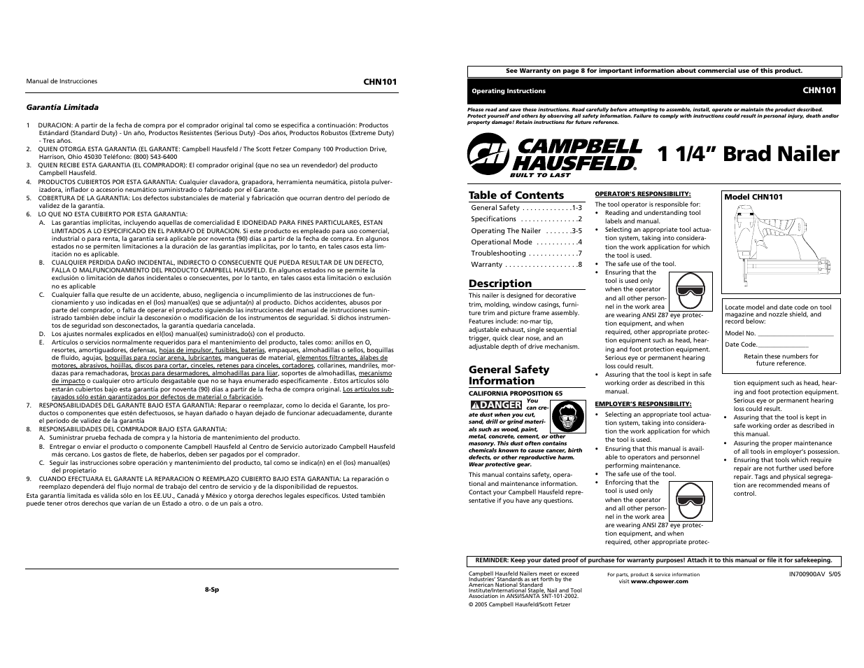 Campbell Hausfeld CHN101 User Manual | 12 pages