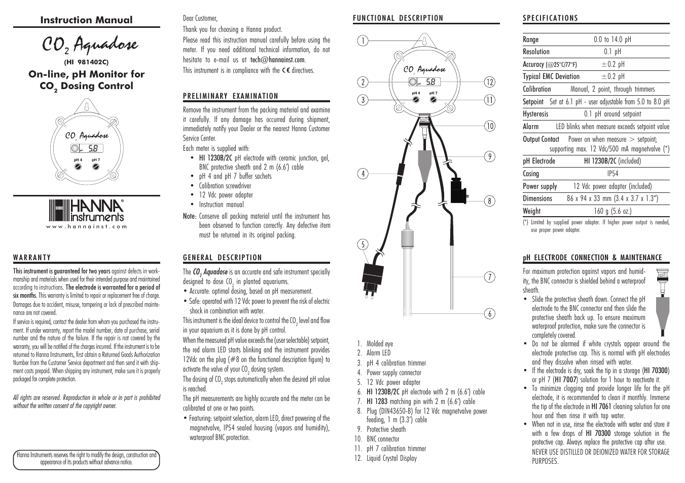 Hanna Instruments HI 981402C User Manual | 2 pages
