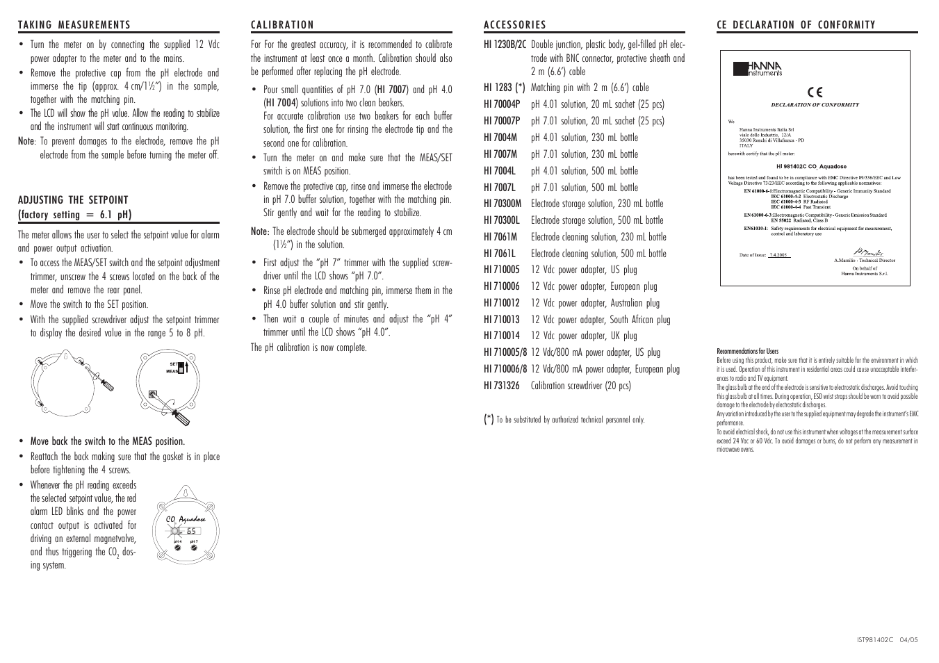 Hanna Instruments HI 981402C User Manual | Page 2 / 2