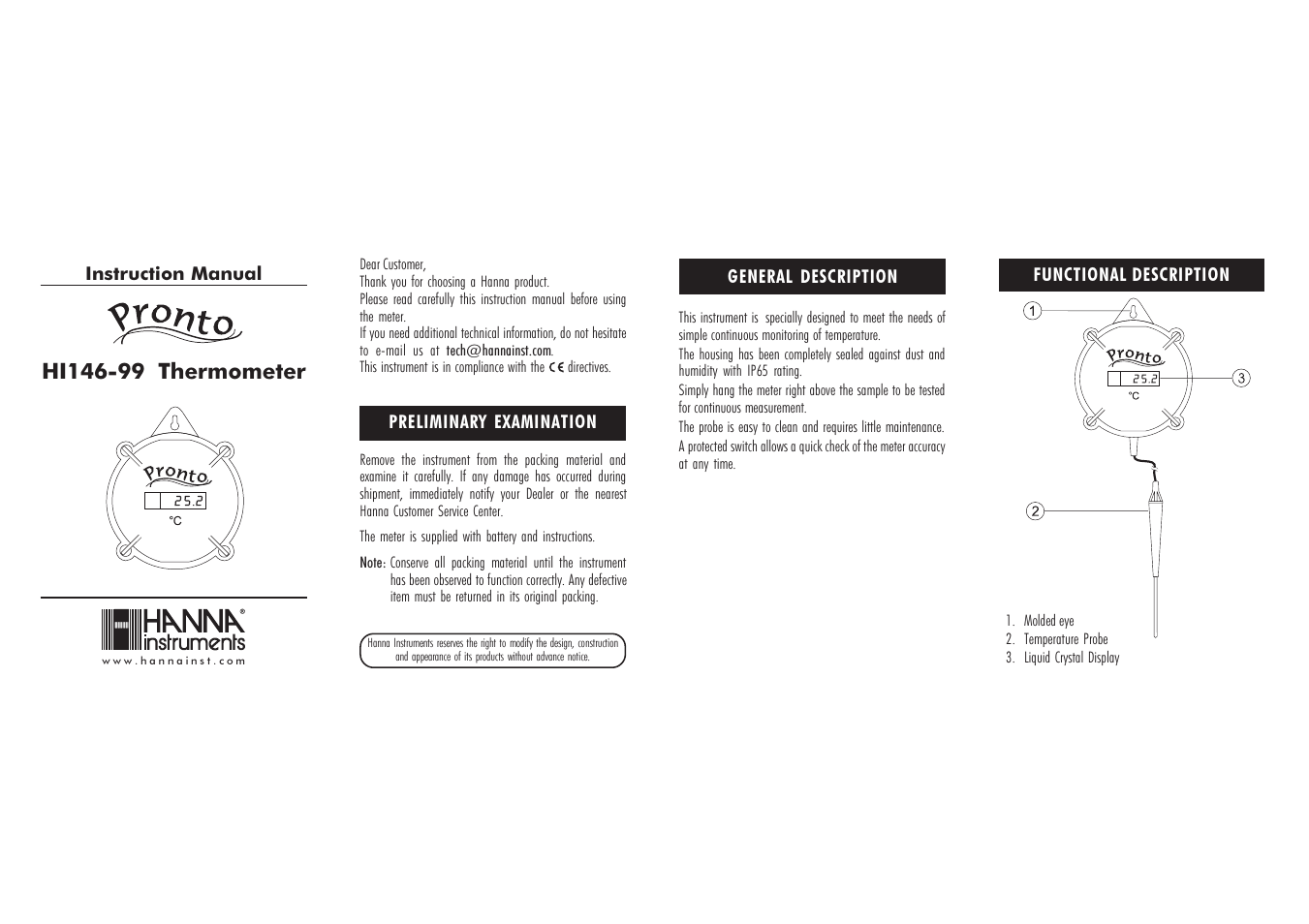 Hanna Instruments HI 146-99 User Manual | 2 pages