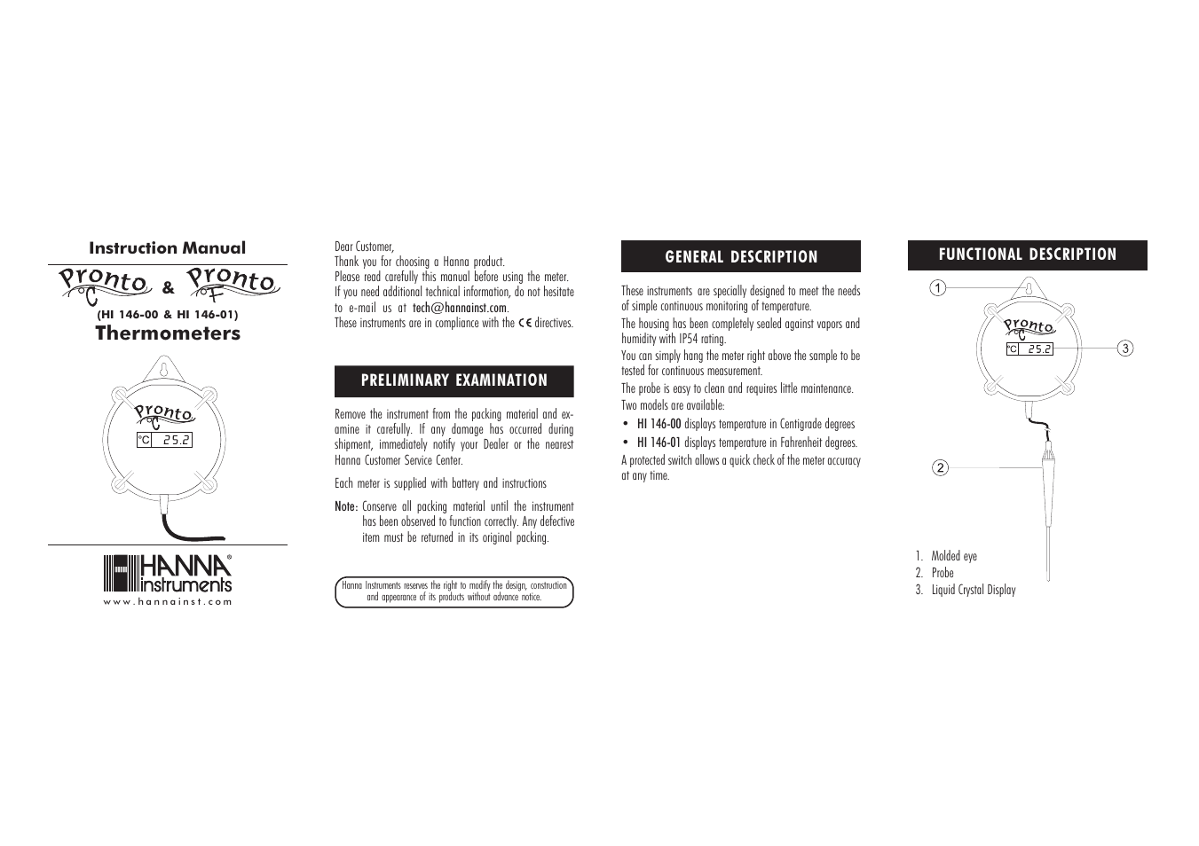 Hanna Instruments HI 146-00 User Manual | 2 pages