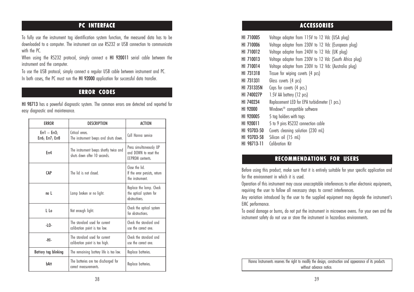 Hanna Instruments HI 98713 User Manual | Page 20 / 21