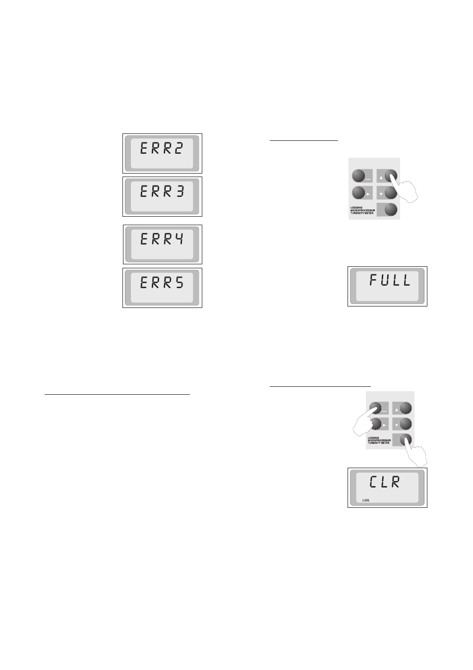 Full, Err2 err3, Err5 | Err4, Real time clock error, Eeprom error, Internal communica- tion error, Internal bus error, Contact the hanna office nearest to you | Hanna Instruments HI 93703 User Manual | Page 11 / 12