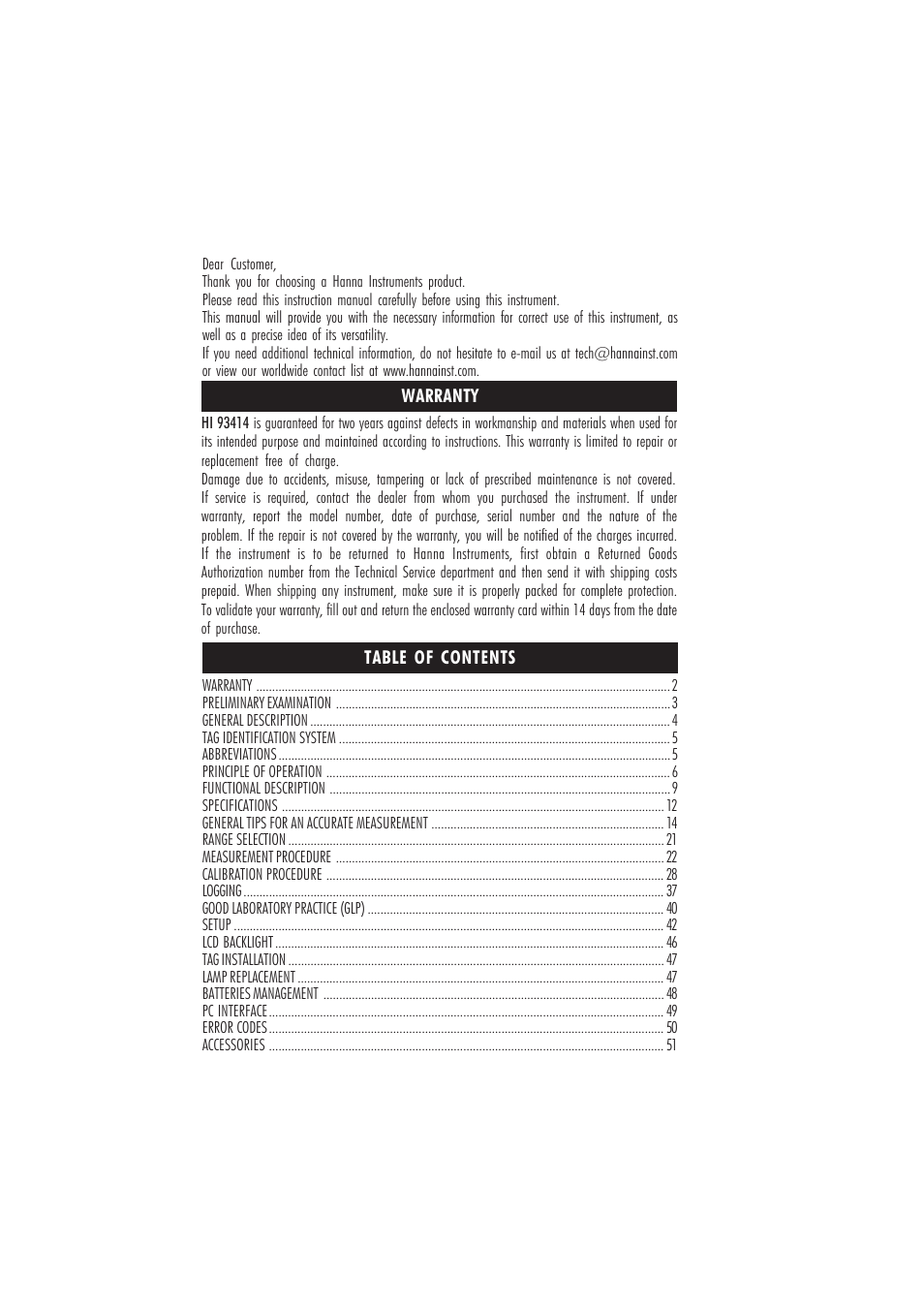 Hanna Instruments HI 93414 User Manual | Page 2 / 52