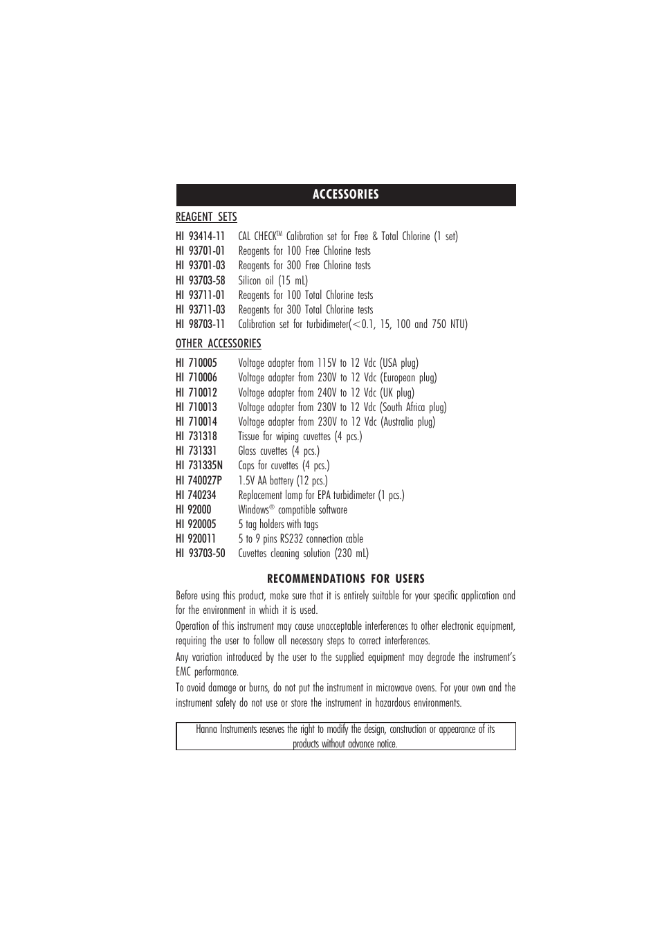 Hanna Instruments HI 93414 User Manual | Page 51 / 52