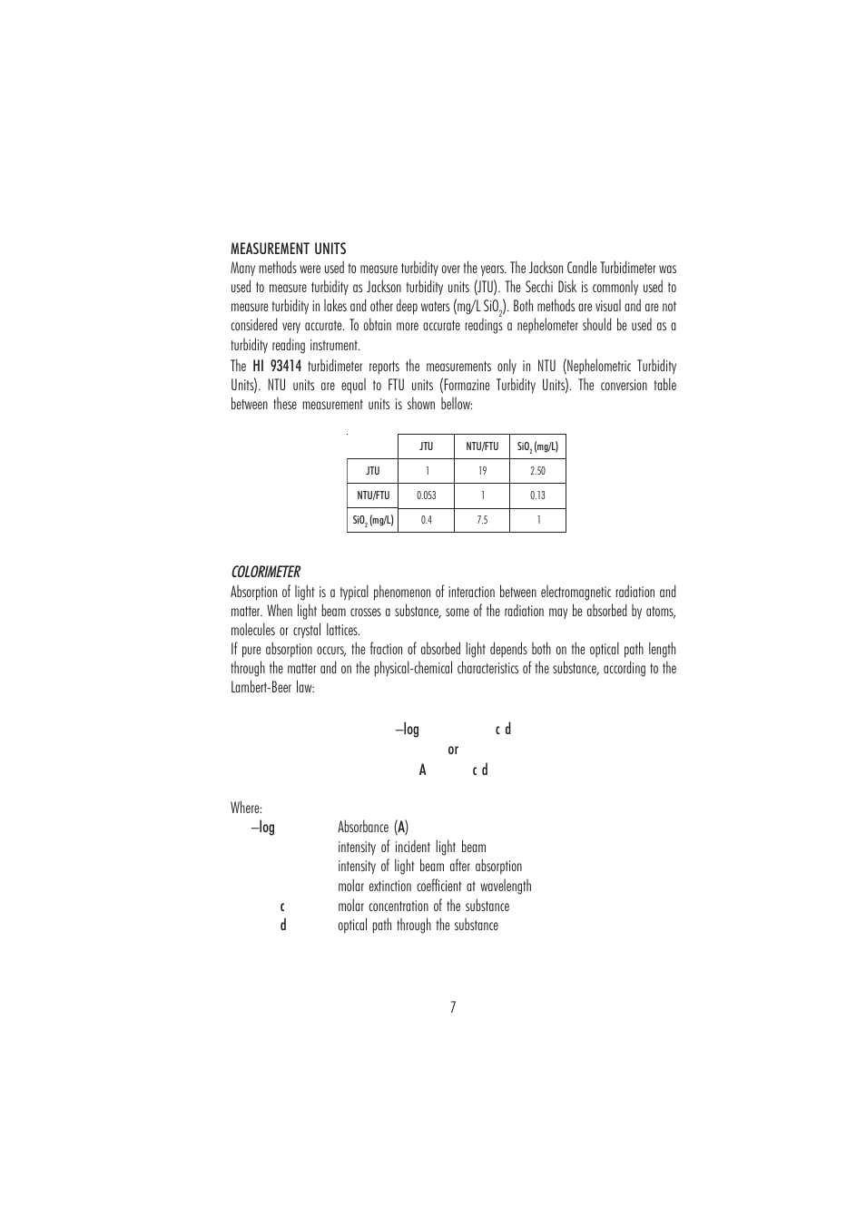 Colorimeter | Hanna Instruments HI 93414 User Manual | Page 7 / 52