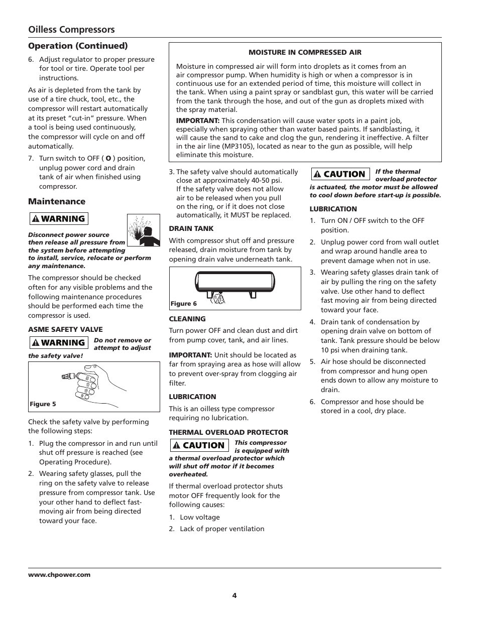 Oilless compressors | Campbell Hausfeld FP209800 User Manual | Page 4 / 24