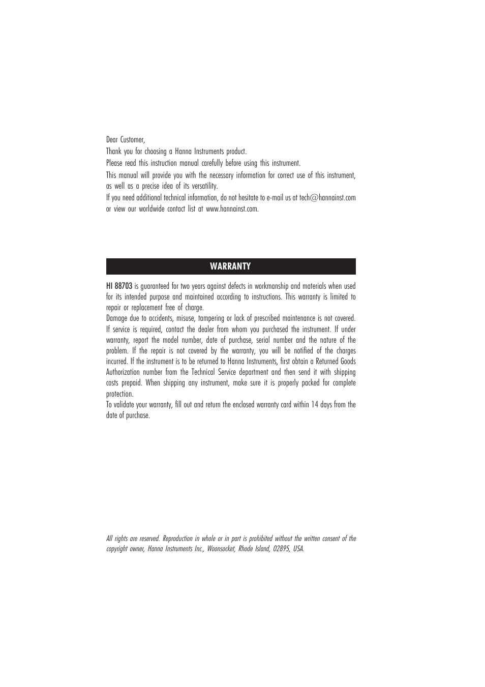 Hanna Instruments HI 88703 User Manual | Page 2 / 32