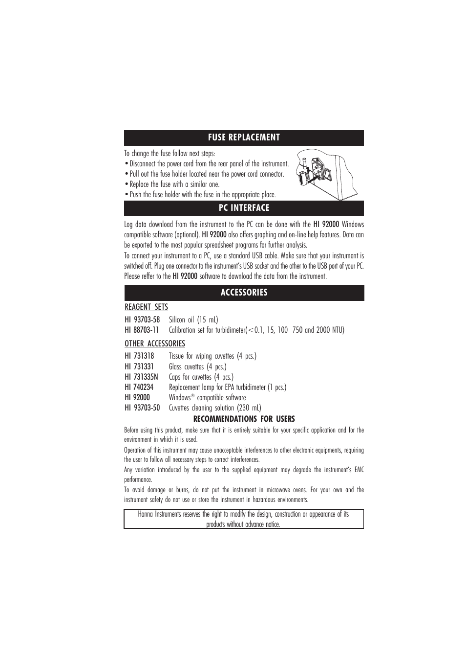 Hanna Instruments HI 88703 User Manual | Page 31 / 32