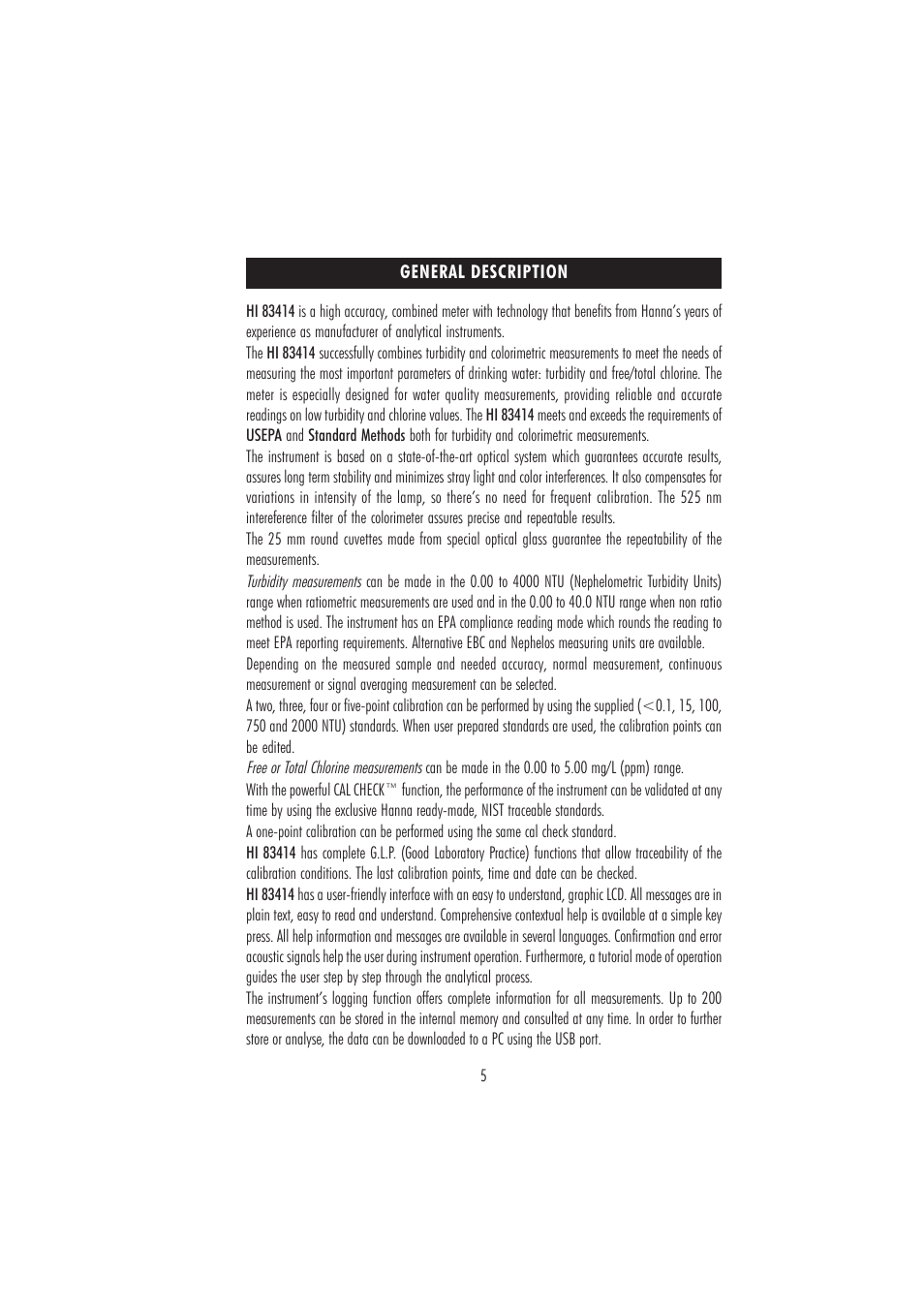 General description | Hanna Instruments HI 83414 User Manual | Page 5 / 44