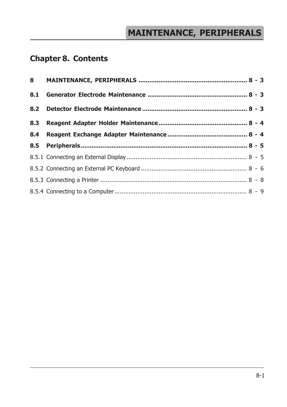 08_maintenance_2013_08_28.pdf, Maintenance, peripherals, Chapter 8. contents | Hanna Instruments HI 904 User Manual | Page 103 / 180