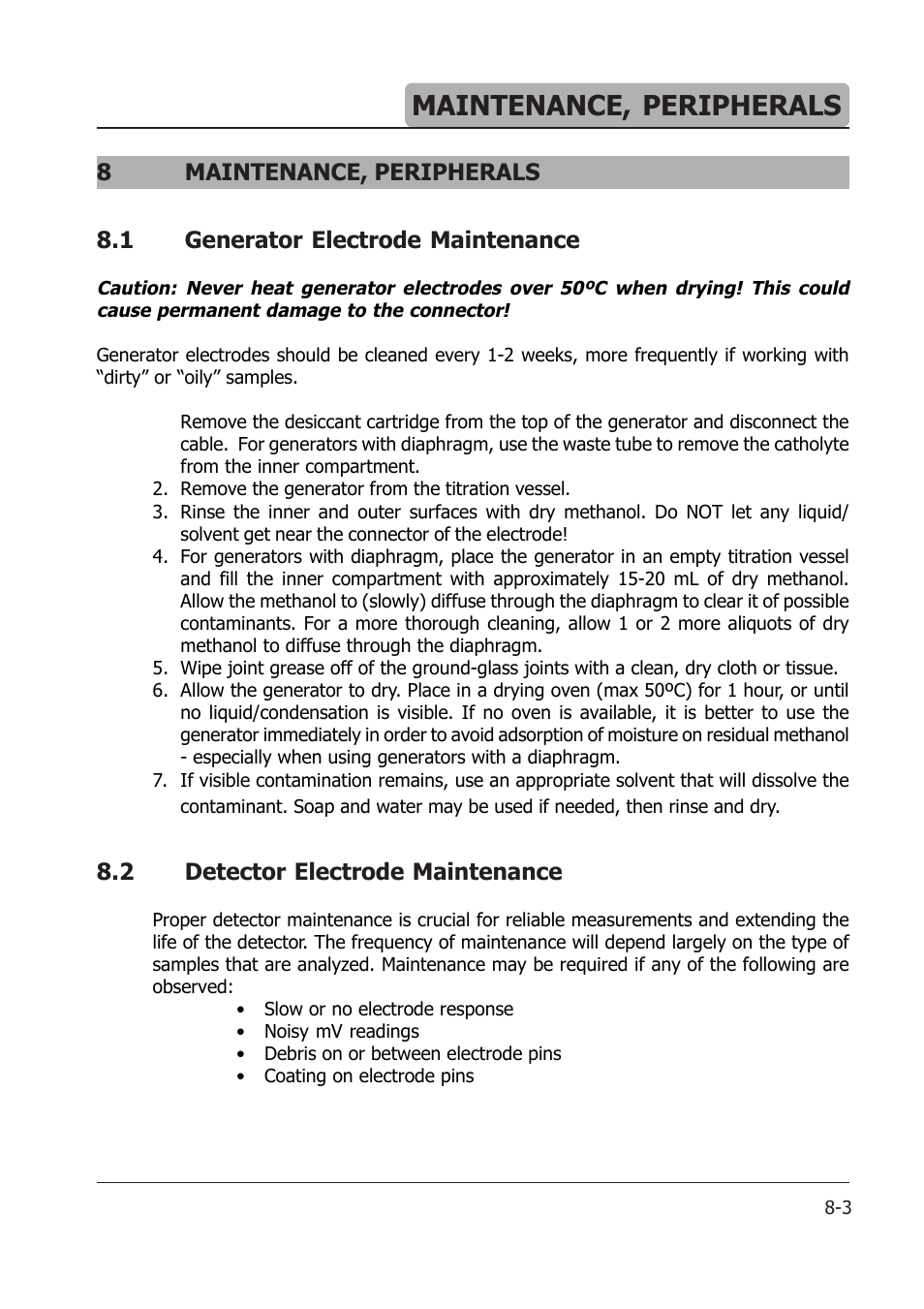 Maintenance, peripherals, 2 detector electrode maintenance | Hanna Instruments HI 904 User Manual | Page 105 / 180