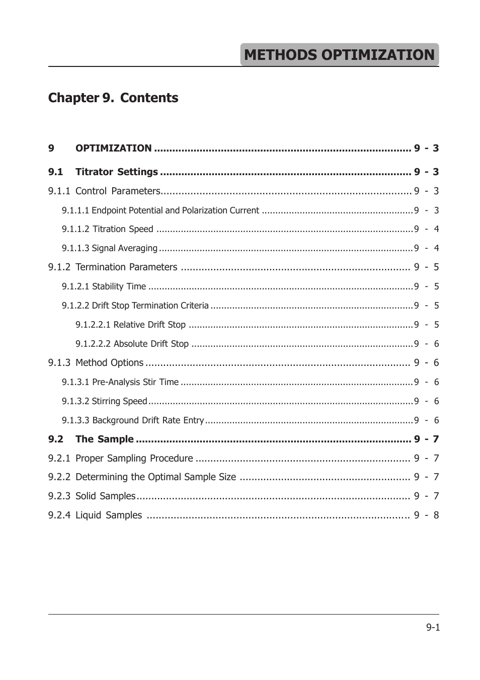 09_optimization_2013_08_28.pdf, Methods optimization, Chapter 9. contents | Hanna Instruments HI 904 User Manual | Page 113 / 180