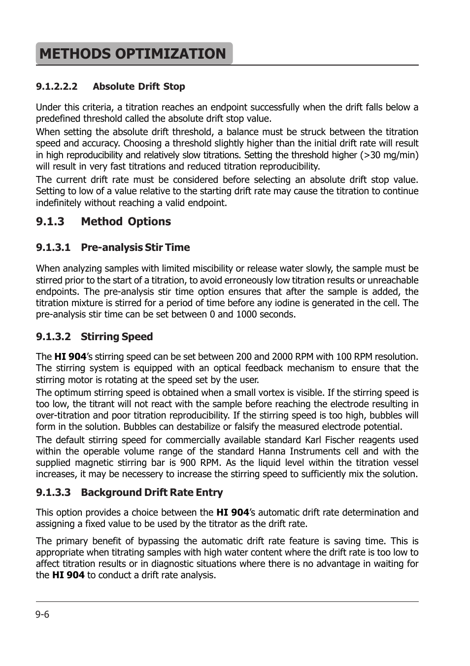 Methods optimization | Hanna Instruments HI 904 User Manual | Page 118 / 180