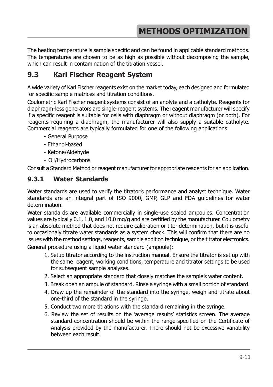 Methods optimization, 3 karl fischer reagent system | Hanna Instruments HI 904 User Manual | Page 123 / 180