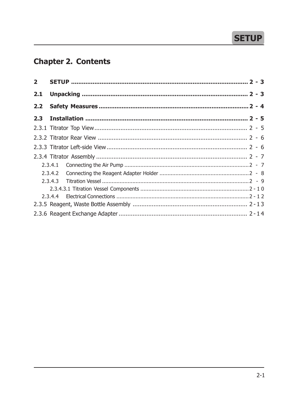 02_setup_2013_08_02.pdf, Setup, Chapter 2. contents | Hanna Instruments HI 904 User Manual | Page 23 / 180