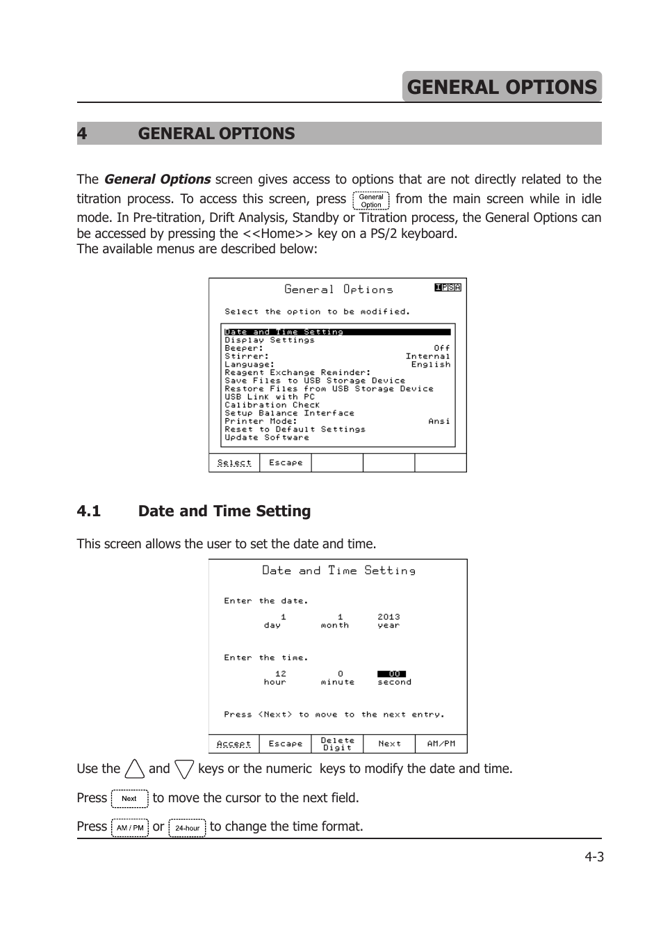 General options, 4general options | Hanna Instruments HI 904 User Manual | Page 49 / 180