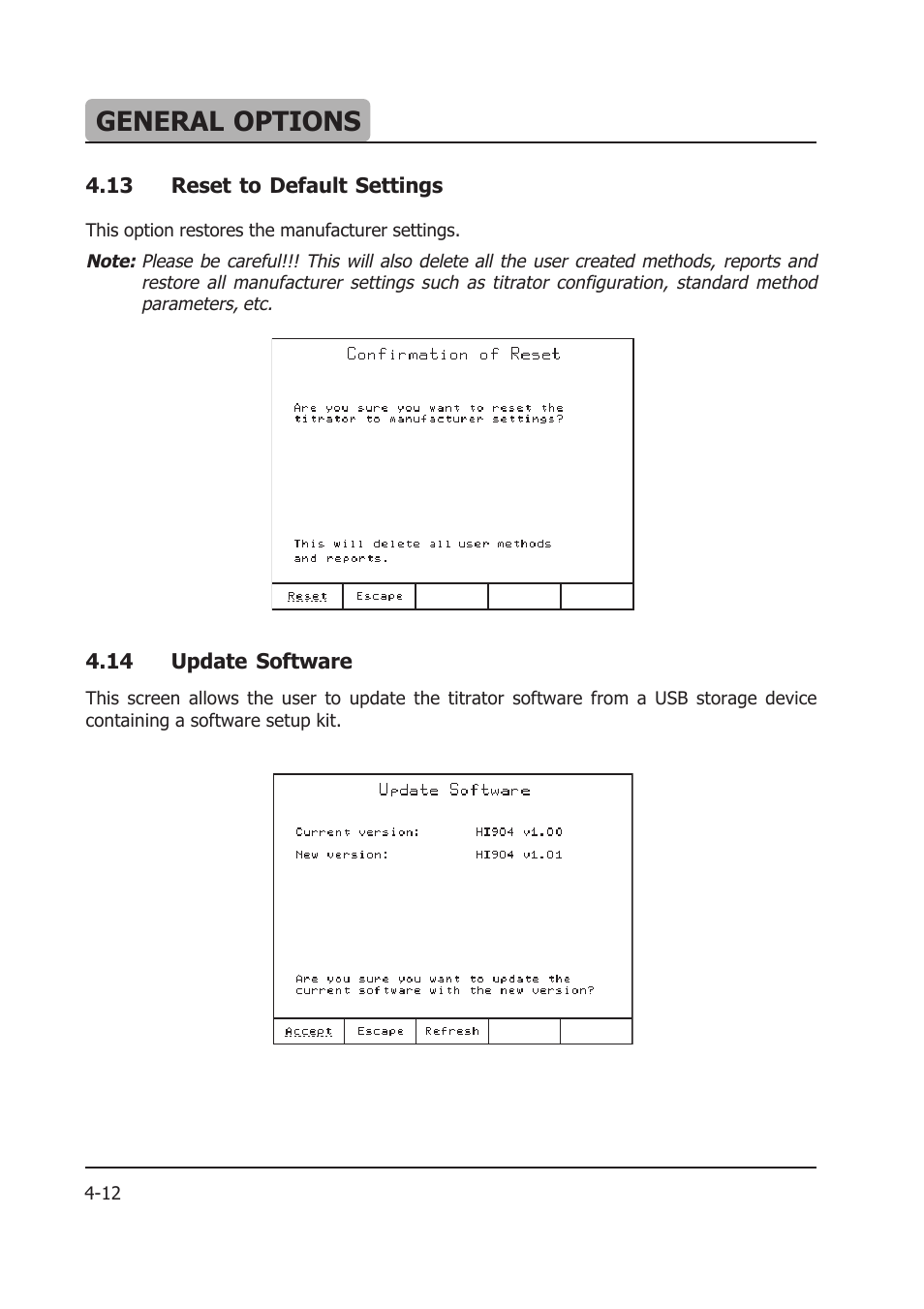 General options | Hanna Instruments HI 904 User Manual | Page 58 / 180