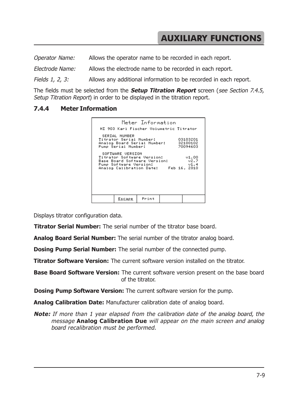 Auxiliary functions | Hanna Instruments HI 903 User Manual | Page 115 / 222