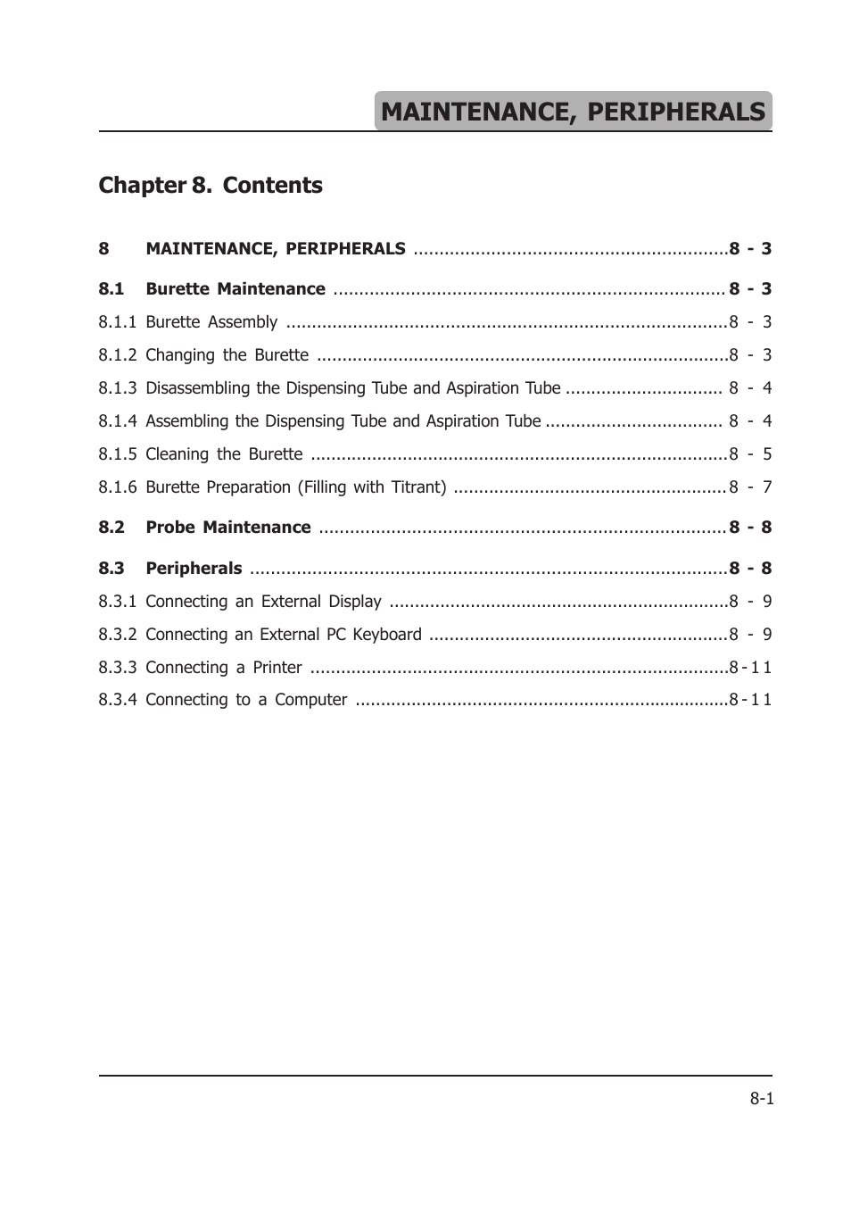 08_maintenance_2013_10_08, Maintenance, peripherals, Chapter 8. contents | Hanna Instruments HI 903 User Manual | Page 117 / 222