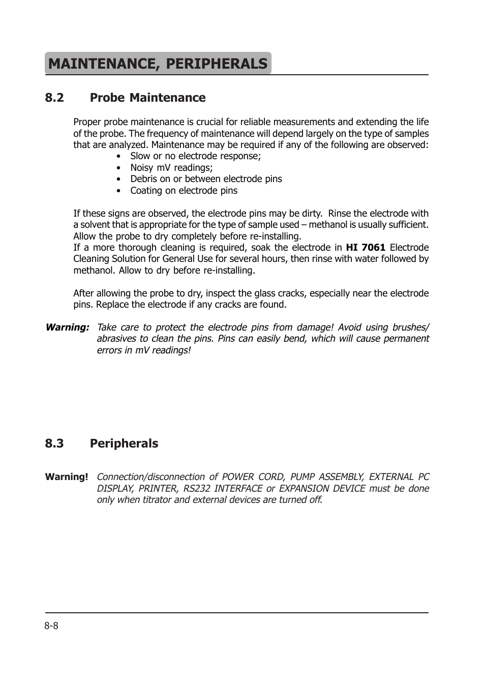 Maintenance, peripherals | Hanna Instruments HI 903 User Manual | Page 124 / 222