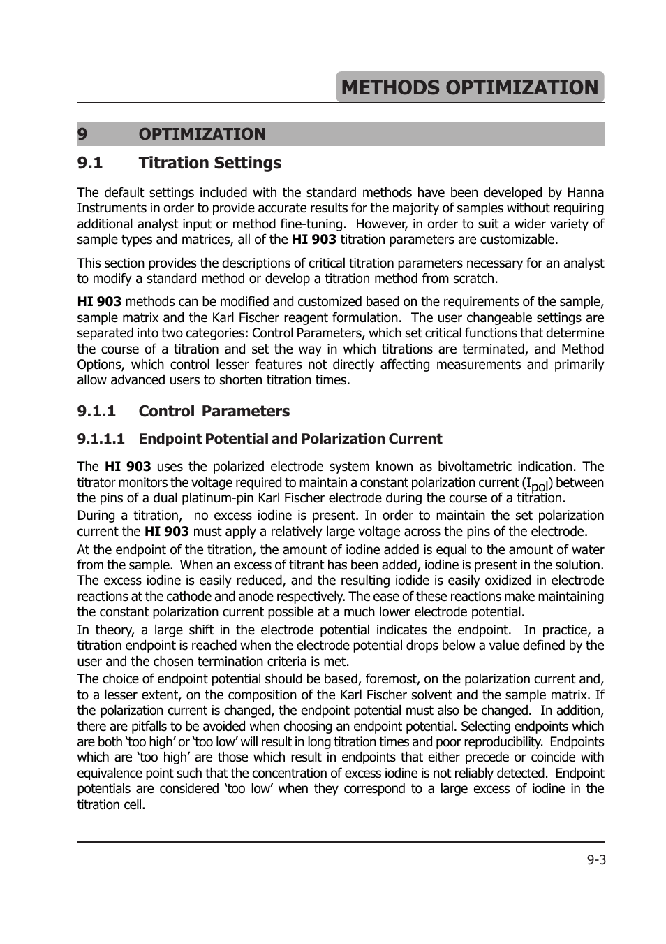 Methods optimization | Hanna Instruments HI 903 User Manual | Page 131 / 222