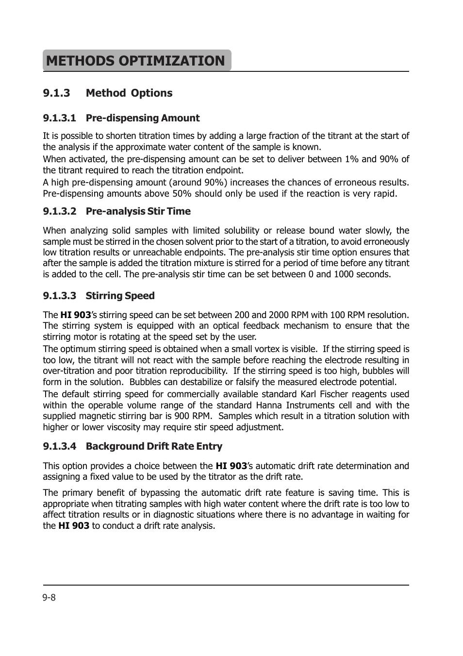 Methods optimization | Hanna Instruments HI 903 User Manual | Page 136 / 222