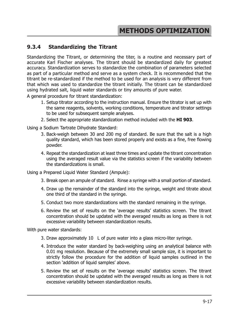 Methods optimization | Hanna Instruments HI 903 User Manual | Page 145 / 222