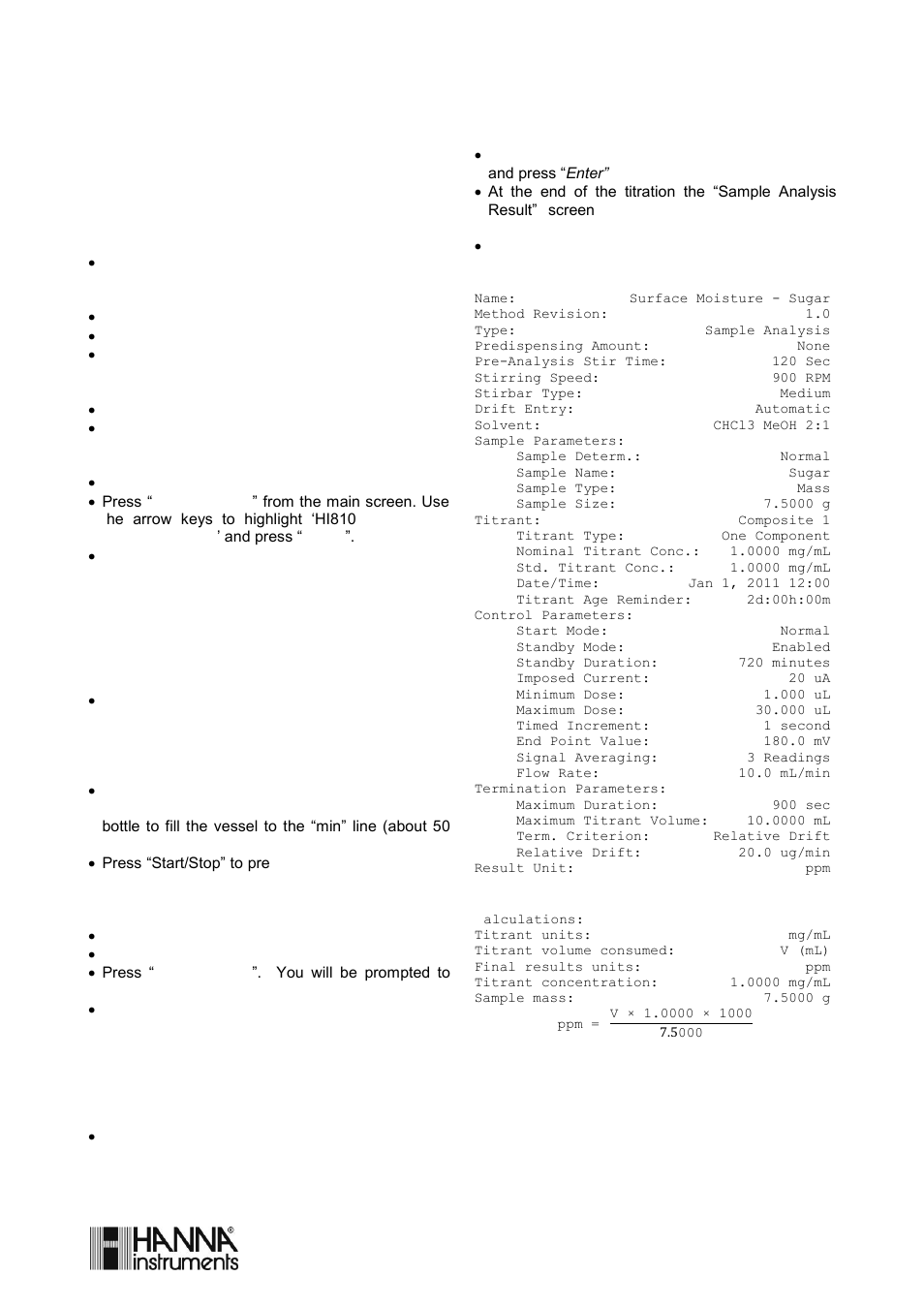 Hi8104en_r0.4, Surface moisture determination on white sugar, Method id: hi8104en | Hanna Instruments HI 903 User Manual | Page 177 / 222