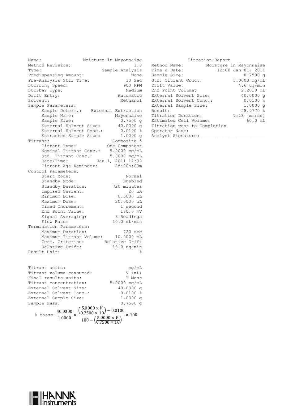 Moisture determination in mayonnaise, Method id: hi8108en | Hanna Instruments HI 903 User Manual | Page 186 / 222