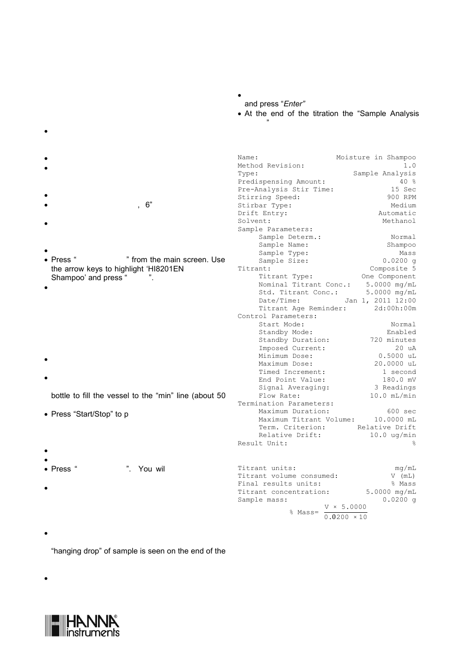 Hi8201en_r0.4, Moisture determination in shampoo, Method id: hi8201en | Hanna Instruments HI 903 User Manual | Page 187 / 222
