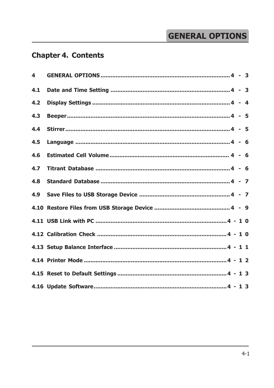 04_general_options_2013_10_09, General options, Chapter 4. contents | Hanna Instruments HI 903 User Manual | Page 51 / 222