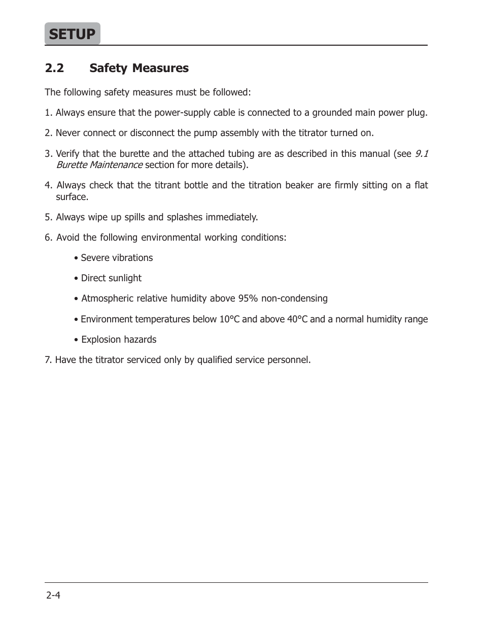 Setup, 2 safety measures | Hanna Instruments HI 901 User Manual | Page 10 / 148