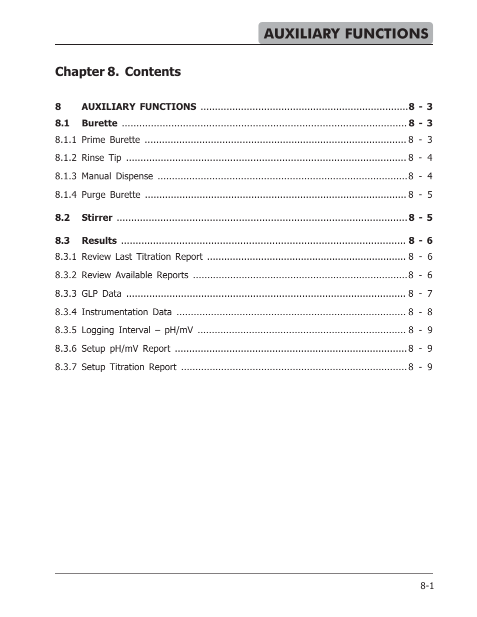 Auxiliary functions, Chapter 8. contents | Hanna Instruments HI 901 User Manual | Page 101 / 148