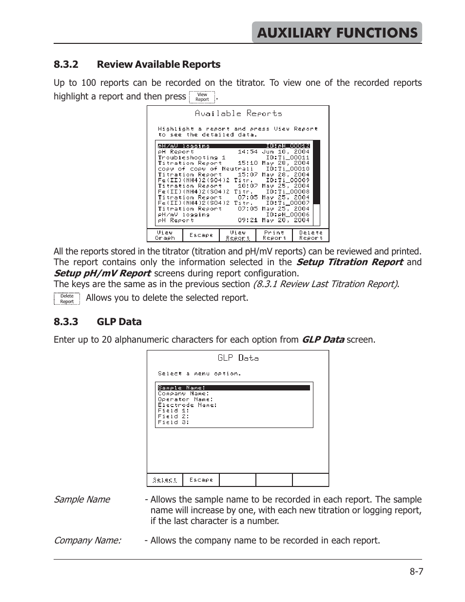 Auxiliary functions | Hanna Instruments HI 901 User Manual | Page 107 / 148