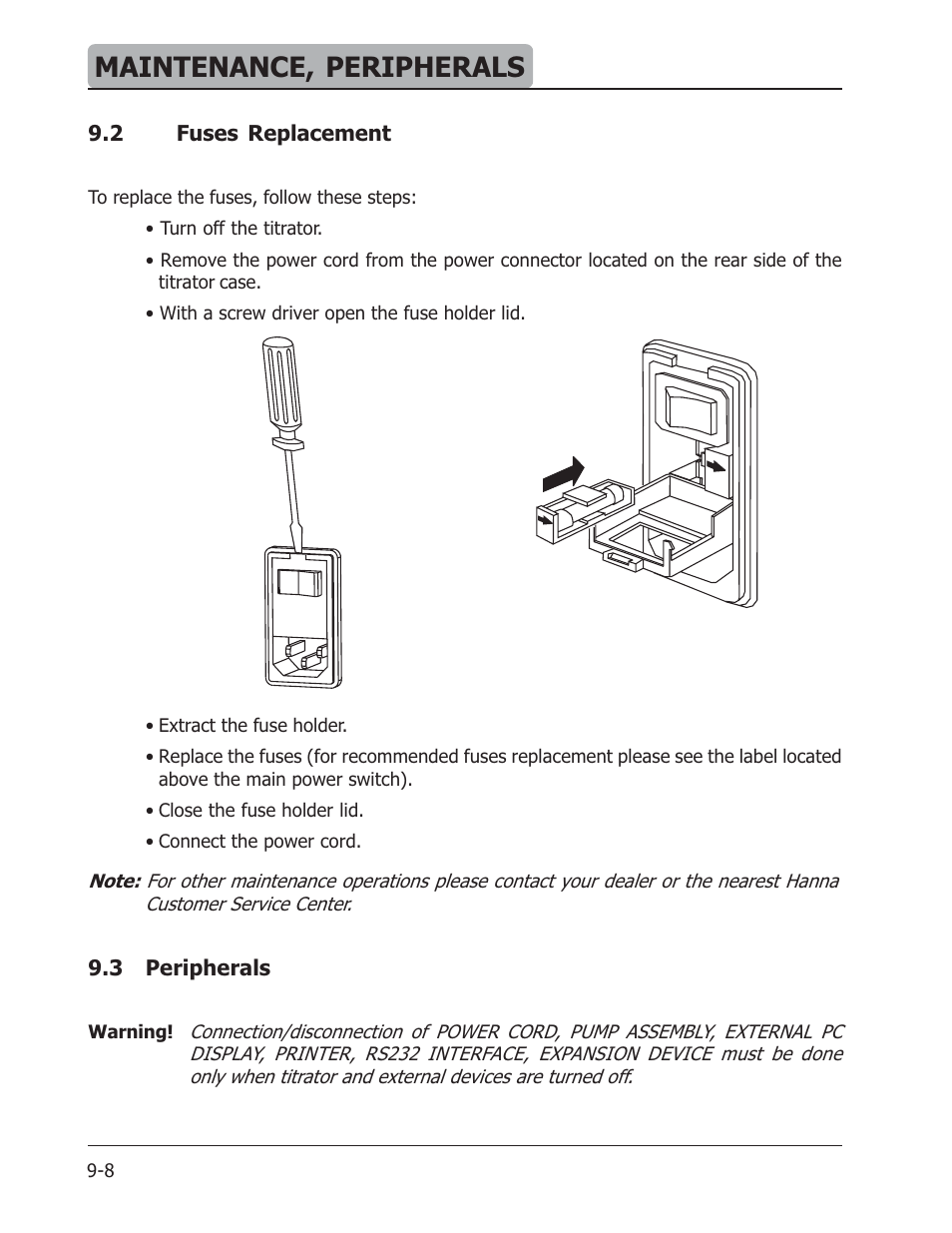 Maintenance, peripherals | Hanna Instruments HI 901 User Manual | Page 118 / 148