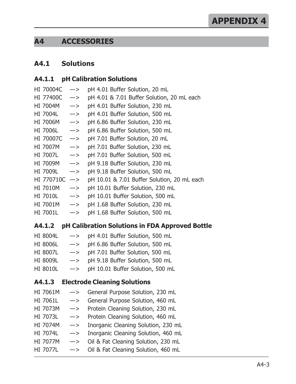 Appendix 4, A4accessories | Hanna Instruments HI 901 User Manual | Page 141 / 148